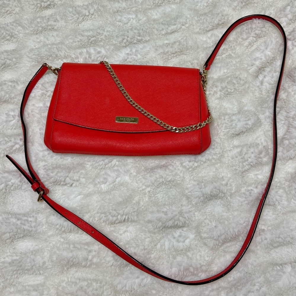 Kate Spade Red Crossbody Laurel Way Purse With Gold Chain